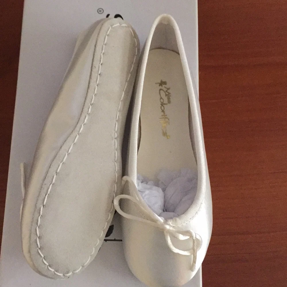 Girls White Dress Ballet Flats with Bow - Child